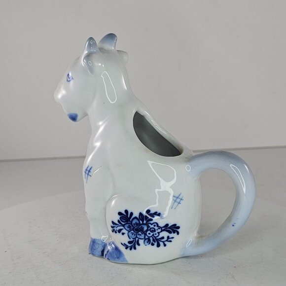 Vintage Ceramic Goat Creamer Blue White Floral Design - Picture 2 of 8